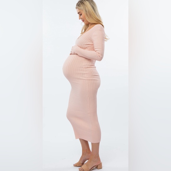 Pinkblush V-Neck Long Sleeve Fitted Maternity Maxi Dress - Picture 2 of 5